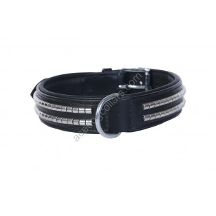 Ace Comfy  Leather Padded Dog Collar with Chrome Studs (Black)